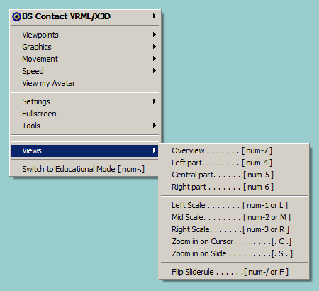 the context menu: submenu views opened